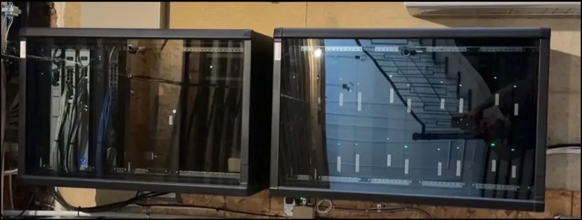 Two wall-mounted equipment cabinets