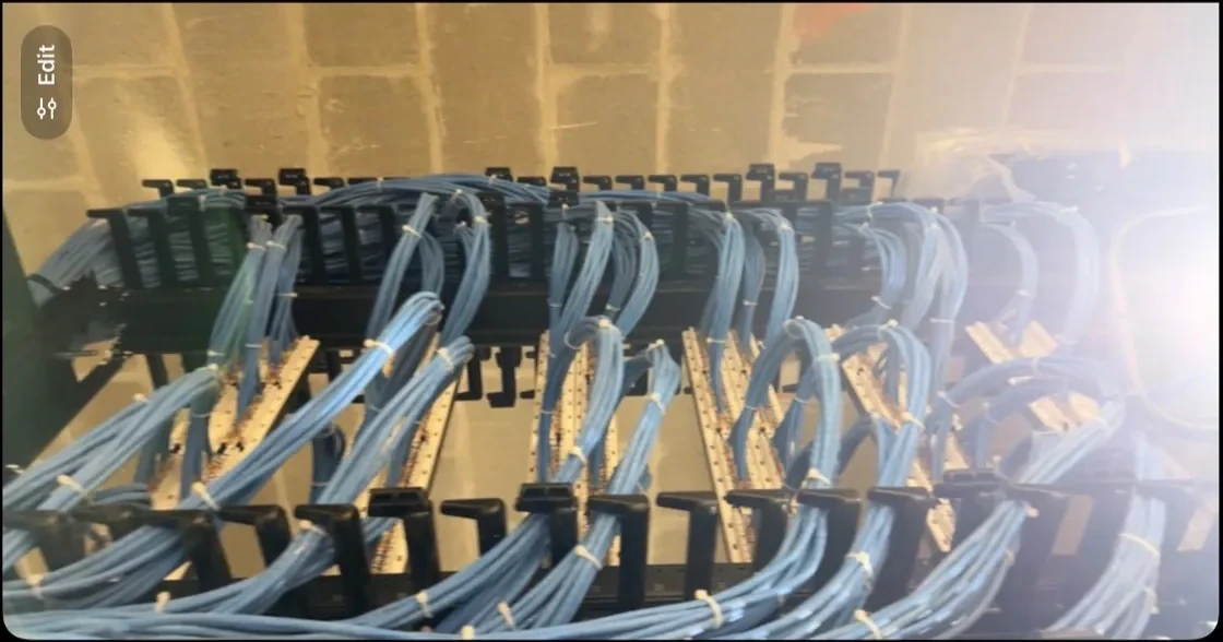 Structured cabling arranged through cable managers